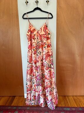 1. State Pink and Coral Floral Spaghetti-Strap Maxi Dress, size large